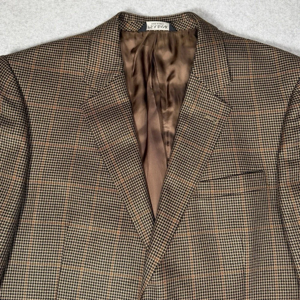 Jos A Bank Signature Sport Coat Mens 44 R Houndstooth Windowpane Silk Camel Hair